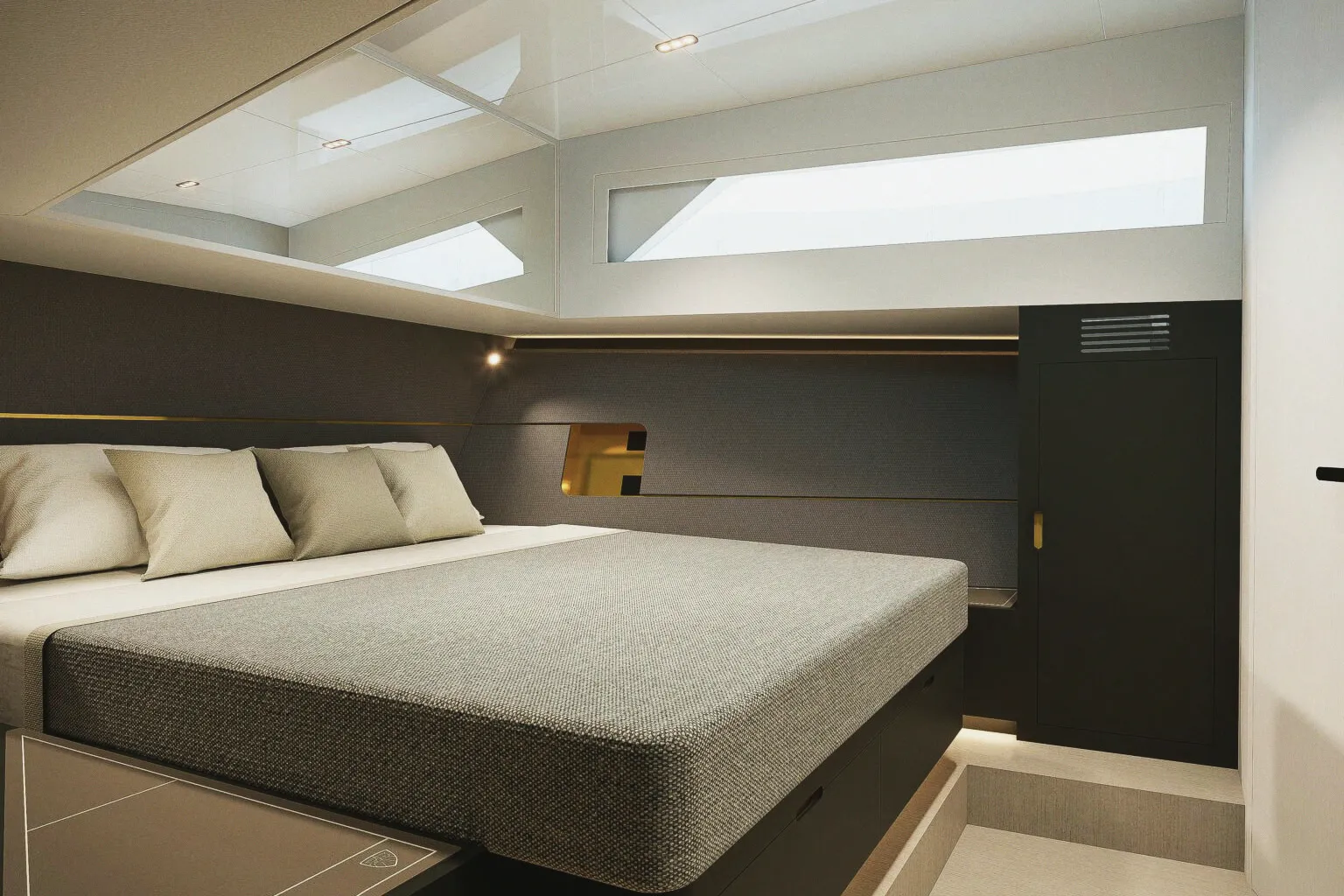 La cabine propriétaire : couchage double, custodes et rangements.